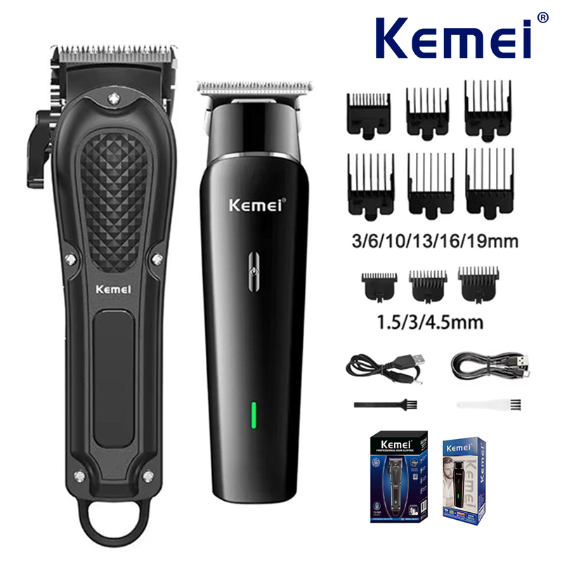 Power Xchange Tools - ชุดเครื่องตัดผมไฟฟ้า Kemei แบบชาร์จไฟได้ผ่าน USB เครื่องเล็มหนวดเคราสำหรับผู้ชาย เครื่องตัดผมไฟฟ้าทรงพลัง